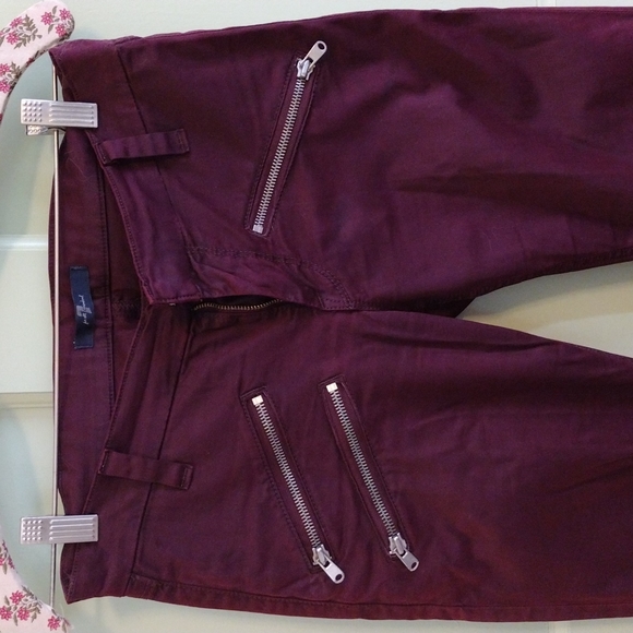7 For All Mankind Pants - Women's 7 for all mankind zipper  burgundy cropped skinny 24